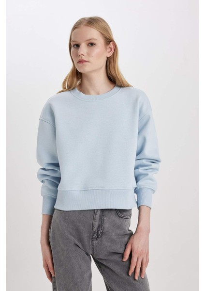 Relax Fit Bisiklet Yaka Kalın Basic Düz Sweatshirt B8568AX24SP