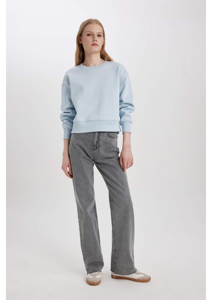 Relax Fit Bisiklet Yaka Kalın Basic Düz Sweatshirt B8568AX24SP