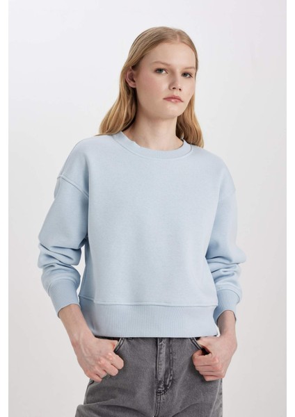 Relax Fit Bisiklet Yaka Kalın Basic Düz Sweatshirt B8568AX24SP