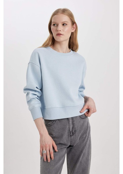 Relax Fit Bisiklet Yaka Kalın Basic Düz Sweatshirt B8568AX24SP