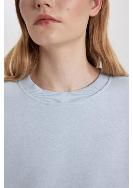 Relax Fit Bisiklet Yaka Kalın Basic Düz Sweatshirt B8568AX24SP
