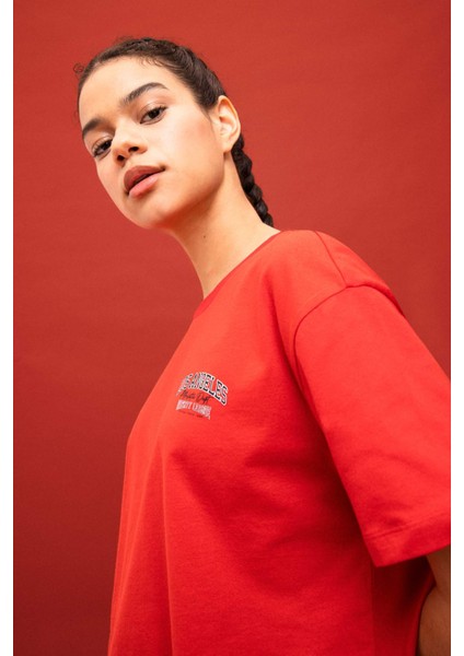 Fit Crop Bisiklet Yaka Baskılı Sporcu Kısa Kollu Tişört B8981AX24SM
