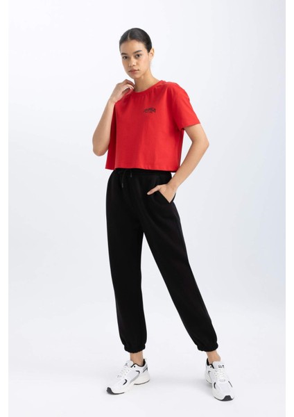 Fit Crop Bisiklet Yaka Baskılı Sporcu Kısa Kollu Tişört B8981AX24SM