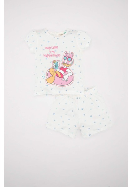 Kız Bebek Pijama Takım Daisy Duck Penye Kısa Kollu Üst Beli Lastikli Şort Alt C5070A524HS