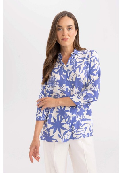 Loose Fit Desenli Uzun Kollu Gömlek U3684AZ24SM