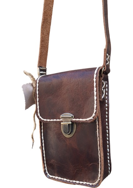 Dionysos SS12 Model El Yapımı Unisex Vintage El Dikişi Crazy Deri Küçük Boy Çanta Telefon Çantası
