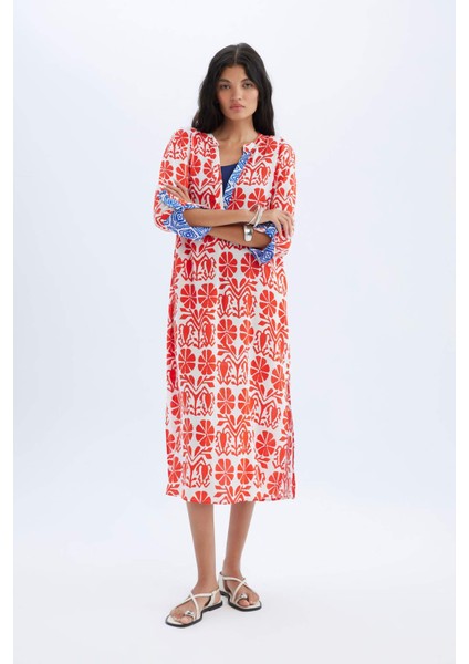 Regular Fit Desenli Plaj Elbisesi-Fall in Love D0452AX24SM