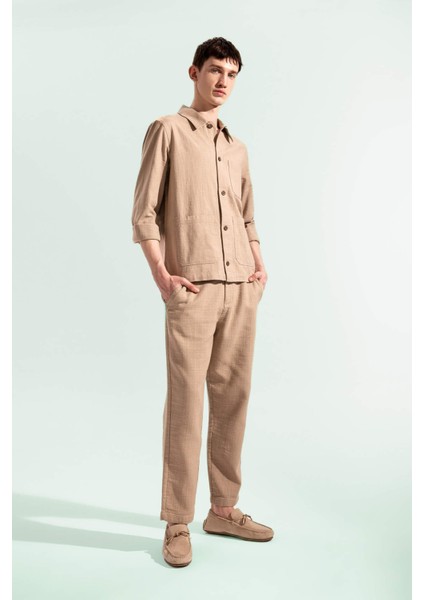 Yazlık Jogger Pantolon Regular Fit Normal Kesim Keten Görünümlü Düz Paça Pamuklu Cepli B4138AX24SP