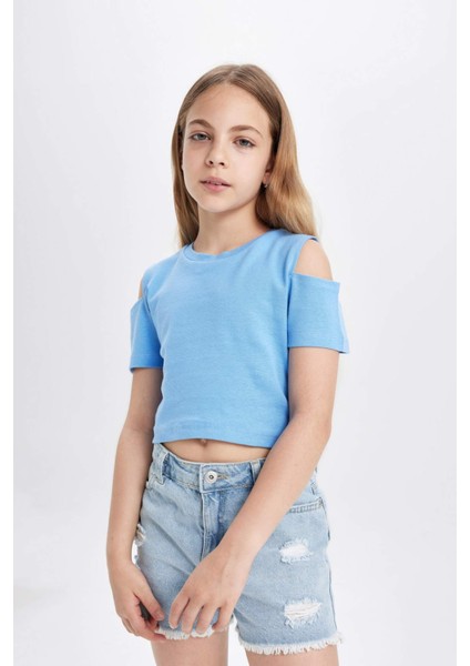 Kız Çocuk Slim Fit Dar Kesim Bisiklet Yaka Basic Düz Ribana Kısa Kollu Tişört C9714A824HS modelleri