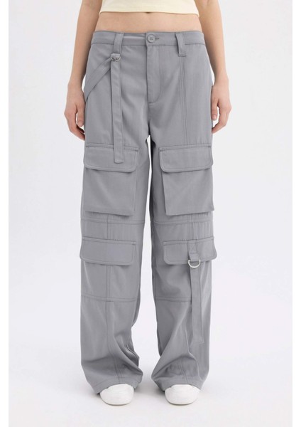 Coool Wide Leg Geniş Paça Normal Bel Pantolon Kargo Cepli Basic Düz C4710AX24SP