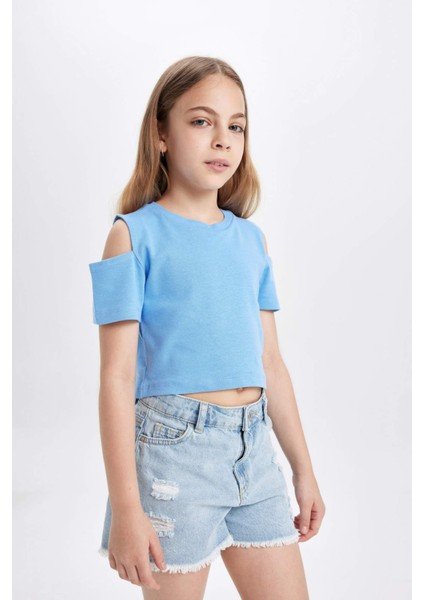 Kız Çocuk Slim Fit Dar Kesim Bisiklet Yaka Basic Düz Ribana Kısa Kollu Tişört C9714A824HS indirimleri
