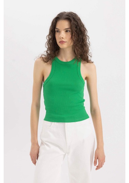 Slim Fit Dar Kesim Halter Yaka Fitilli Kaşkorse Atlet C4078AX24SP