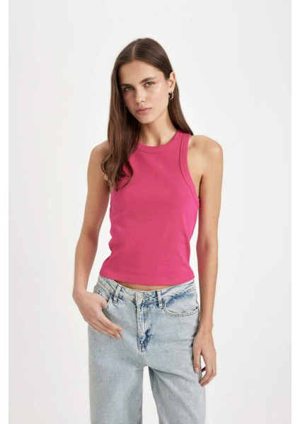 Slim Fit Dar Kesim Halter Yaka Fitilli Kaşkorse Atlet C4078AX24SP