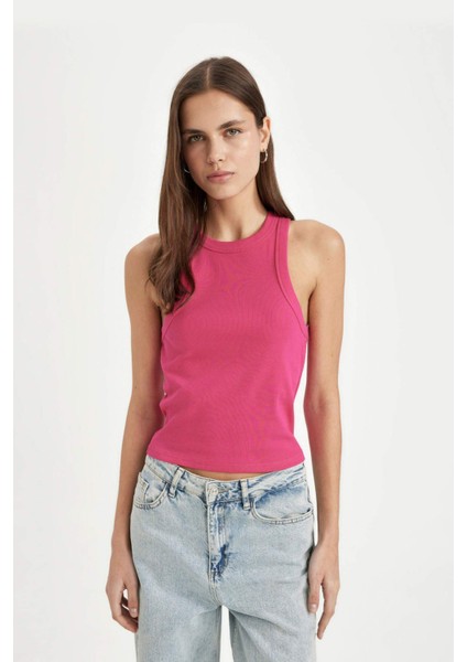 Slim Fit Dar Kesim Halter Yaka Fitilli Kaşkorse Atlet C4078AX24SP