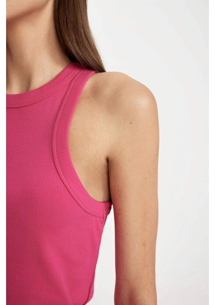 Slim Fit Dar Kesim Halter Yaka Fitilli Kaşkorse Atlet C4078AX24SP
