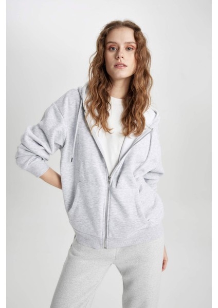Relax Fit Kapüşonlu Fermuarlı Sweatshirt C1809AX24SP