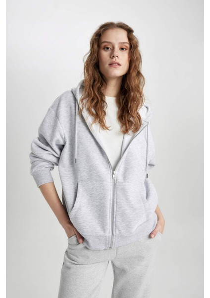 Relax Fit Kapüşonlu Fermuarlı Sweatshirt C1809AX24SP