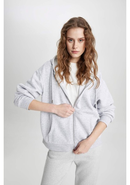 Relax Fit Kapüşonlu Fermuarlı Sweatshirt C1809AX24SP