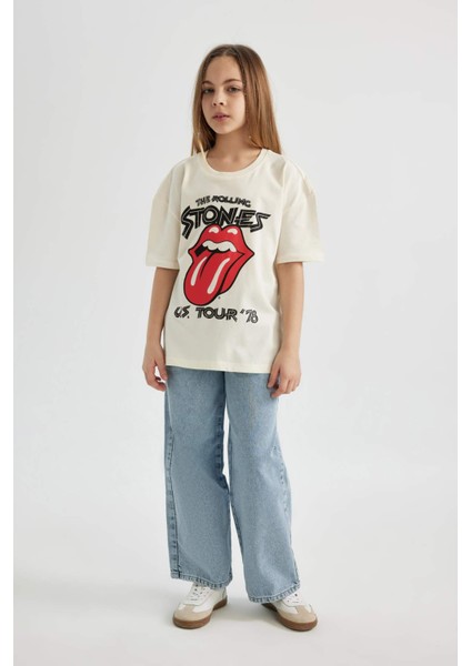 Kız Çocuk Rolling Stones Oversize Geniş Kalıp Bisiklet Yaka Kısa Kollu Tişört C1720A824SM