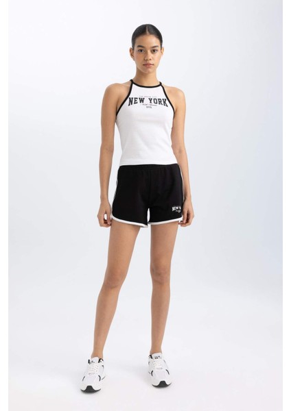 Fit Crop Bisiklet Yaka Baskılı Ribana Atlet B8972AX24SM