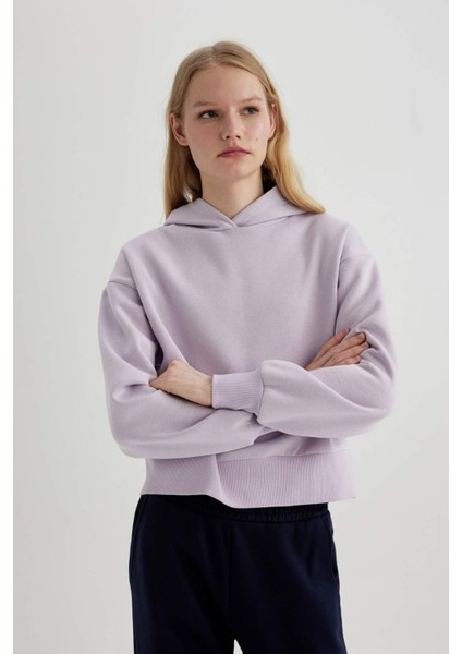 Boxy Fit Kapüşonlu Kalın Basic Sweatshirt B8570AX24SP