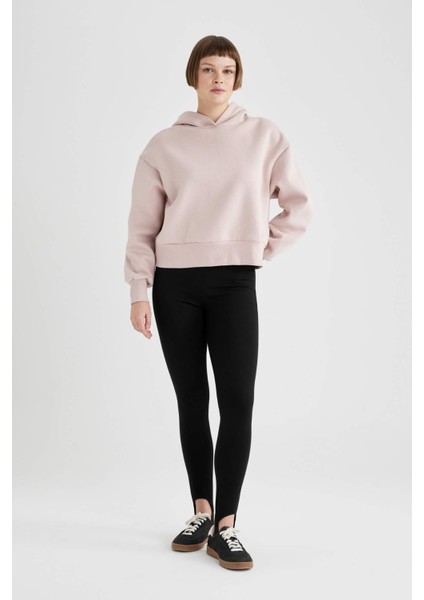 Boxy Fit Kapüşonlu Kalın Basic Düz Sweatshirt B8570AX23WN