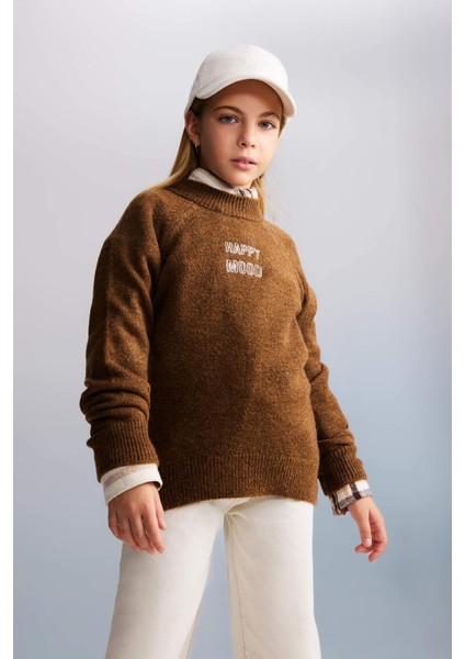 Kız Çocuk Loose Fit Yarım Balıkçı Yaka Triko Kazak B3996A823AU