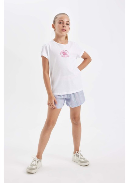 Kız Çocuk Pijama Takımı Baskılı Kısa Kollu Üst Şort C8501A824SM