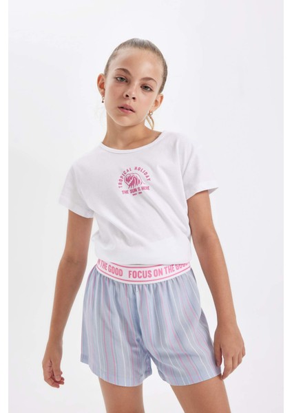 Kız Çocuk Pijama Takımı Baskılı Kısa Kollu Üst Şort C8501A824SM
