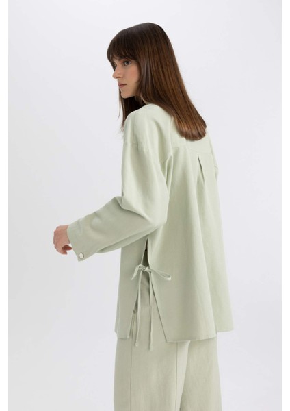 Relax Fit V Yaka Keten Karışımlı Kimono C0300AX24SP