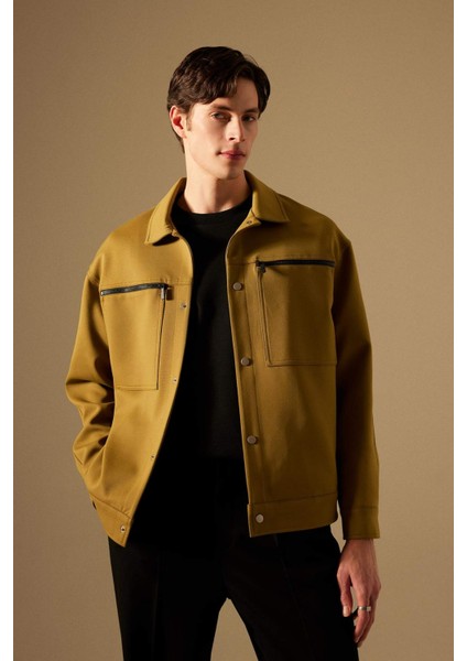 Relax Fit Polo Yaka Çıtçıt Kapamalı Fermuar Cepli Mevsimlik Ceket Mont B6711AX24SP