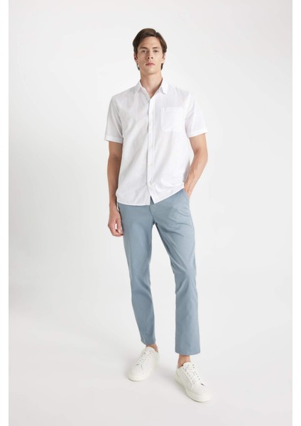 Regular Fit Yazlık Keten Karışımlı Polo Yaka Kısa Kollu Gömlek D4498AX24SM