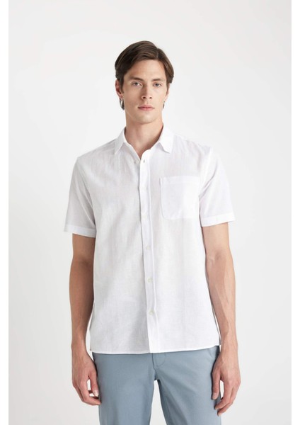 Regular Fit Yazlık Keten Karışımlı Polo Yaka Kısa Kollu Gömlek D4498AX24SM