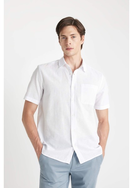Regular Fit Yazlık Keten Karışımlı Polo Yaka Kısa Kollu Gömlek D4498AX24SM