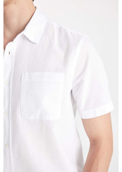 Regular Fit Yazlık Keten Karışımlı Polo Yaka Kısa Kollu Gömlek D4498AX24SM
