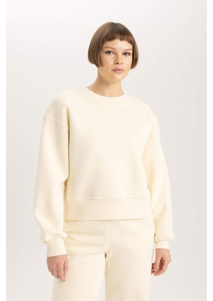 Relax Fit Bisiklet Yaka Kalın Basic Düz Sweatshirt B8568AX23WN