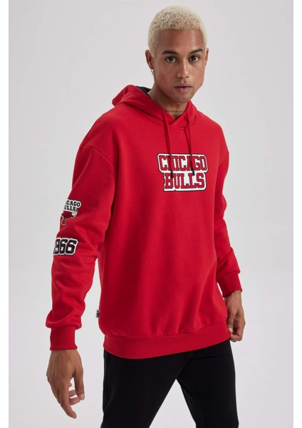 Fit NBA Chicago Bulls Boxy Fit Kapüşonlu Kalın Sweatshirt A7269AX23AU