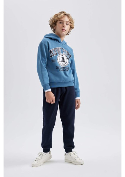 Erkek Çocuk Baskılı Kapüşonlu Sweatshirt Eşofman Altı 2'li Takım B3667A823WN