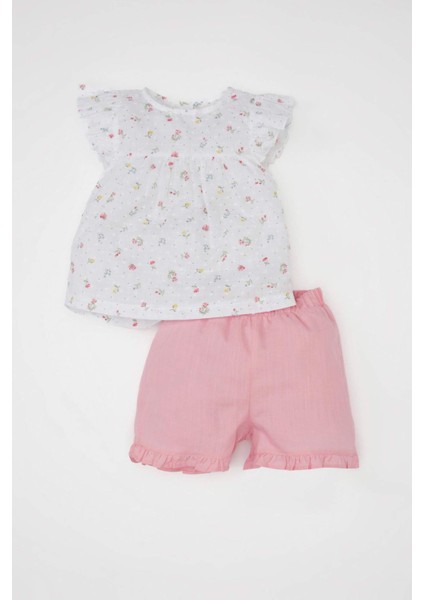 Kız Bebek 2'li Takım Çiçekli Kısa Kollu Bluz Şort C4029A524SM