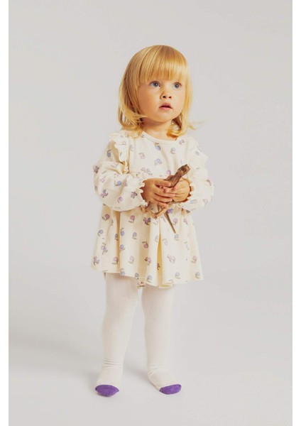 Kız Bebek Desenli Uzun Kollu Tulum Külotlu Çorap 2'li Tulum B0753A523AU