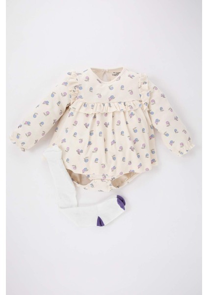 Kız Bebek Desenli Uzun Kollu Tulum Külotlu Çorap 2'li Tulum B0753A523AU fırsatları