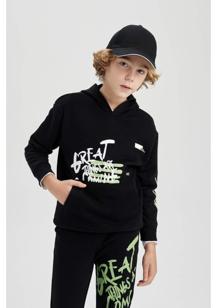 Erkek Çocuk Oversize Geniş Kalıp Kapüşonlu Baskılı Sweatshirt C0357A823CW fırsatları