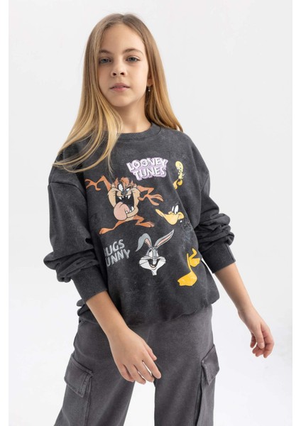 Kız Çocuk Looney Tunes Oversize Fit Bisiklet Yaka Sweatshirt B1555A823AU