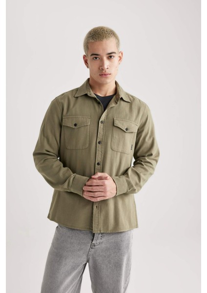 Regular Fit Polo Yaka Basic Düz Pamuklu Uzun Kollu Gömlek B2654AX24SP