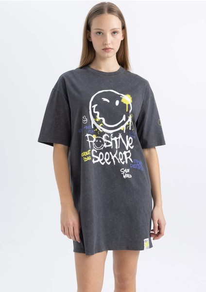 Coool SmileyWorld Bisiklet Yaka Penye Kısa Kollu Mini Tişört Elbise fırsatları