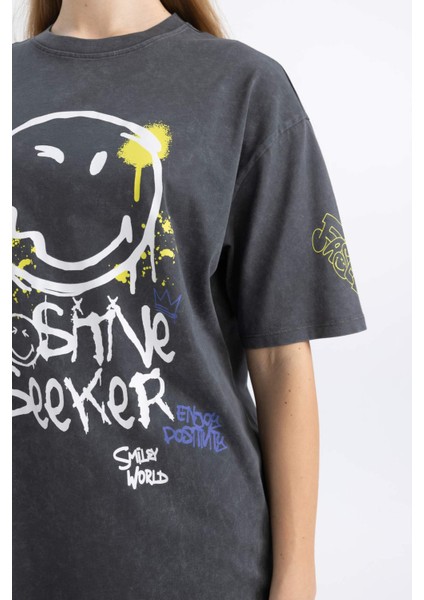 Coool SmileyWorld Bisiklet Yaka Penye Kısa Kollu Mini Tişört Elbise indirimleri