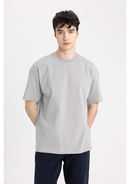 Boxy Fit Bisiklet Yaka Kısa Kollu Basic Düz Tişört C5277AX24SP