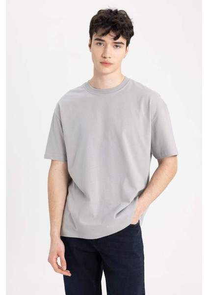 Boxy Fit Bisiklet Yaka Kısa Kollu Basic Düz Tişört C5277AX24SP