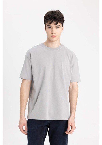 Boxy Fit Bisiklet Yaka Kısa Kollu Basic Düz Tişört C5277AX24SP