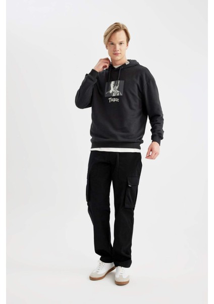 Tupac Shakur Boxy Fit Kapüşonlu Sweatshirt B5520AX24SP